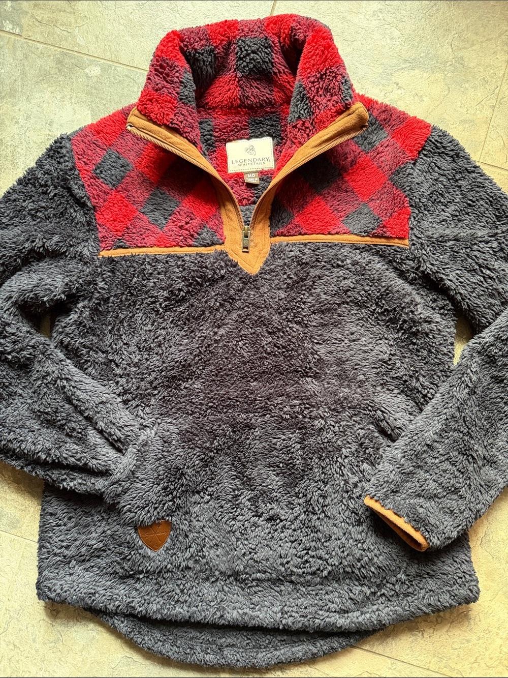 Legendary Whitetails Women's Red & Black Sherpa Pullover with Tan Trim